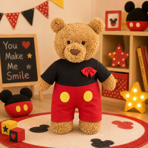 Large Bartholomew Bear & 16" Plush Clothes Outfit - Red & Black Bow Romper